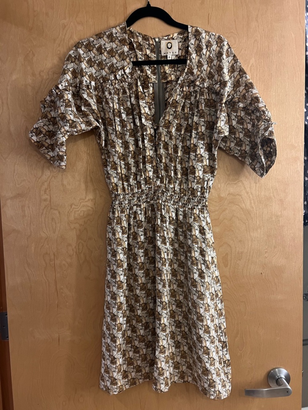 Mayle Lion, Tiger Bear Print Cream and Brown Mini Dress Sz 6 limited edition